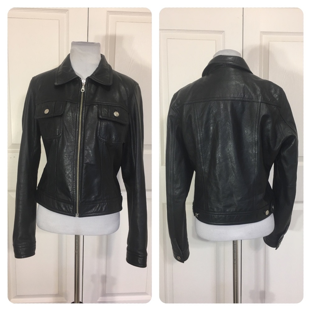 Wilsons Leather Black Leather Zip-Front Jacket